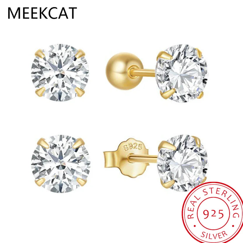 Moissanite Diamond Stud Earrings 18K White Gold Plated S925 Sterling Silver Earrings Scr detail view