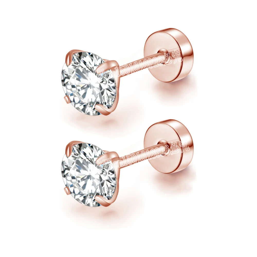 Black Top Stainless steel Unisex Women Men Round Crystal Zircon Ear Studs Earrings Pi lifestyle view