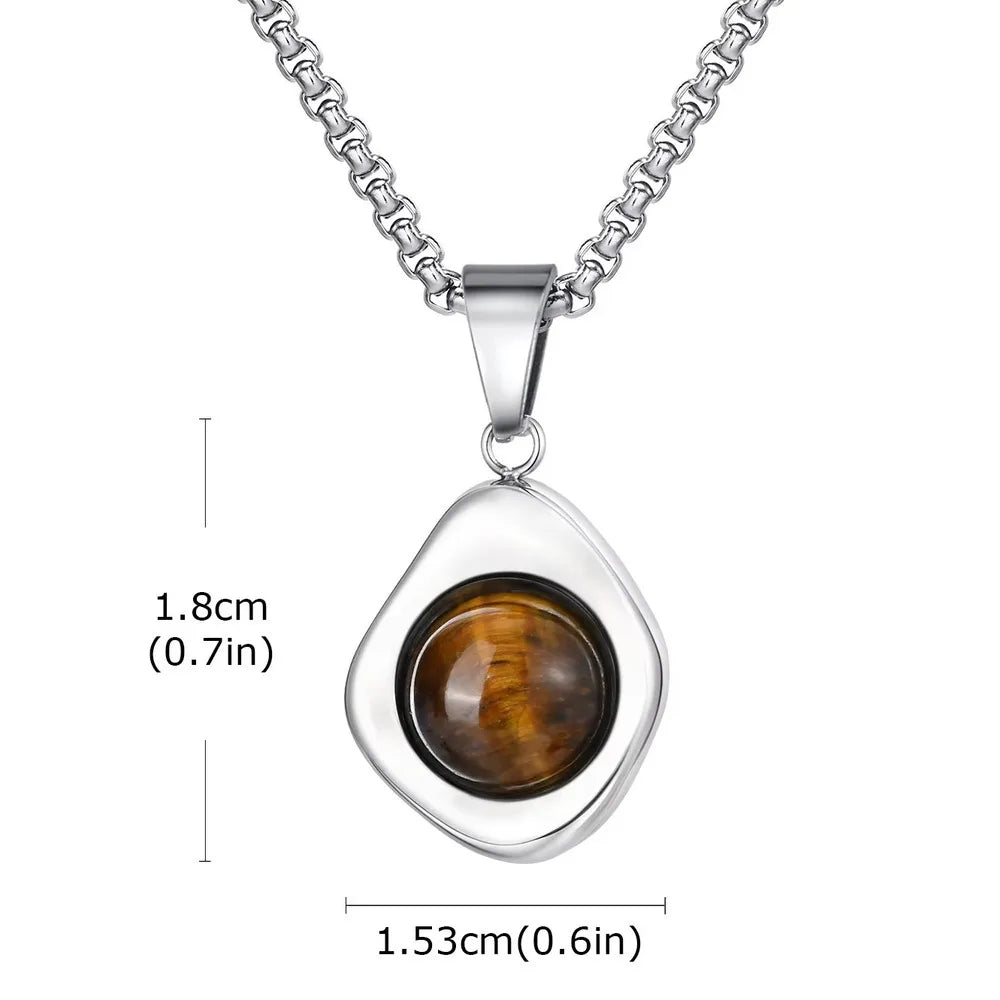 Vnox Tiger Eye Stone Irregular Pendant Neckalce for Men, Waterproof Stainless Steel N alternate view