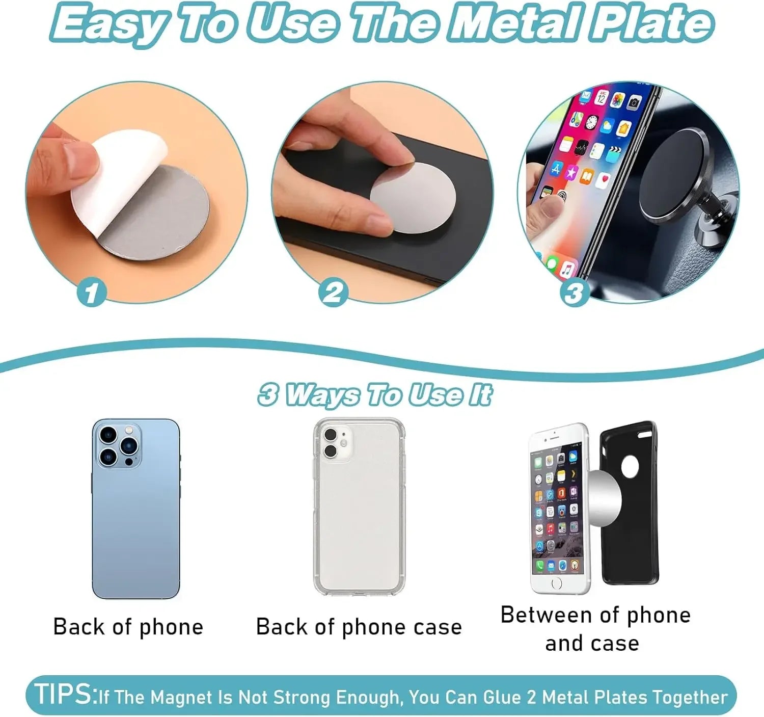 50/1PCS Metal Plate Disk for Magnet Car Phone Holder Round Iron Sheet Stickers Car additional angle