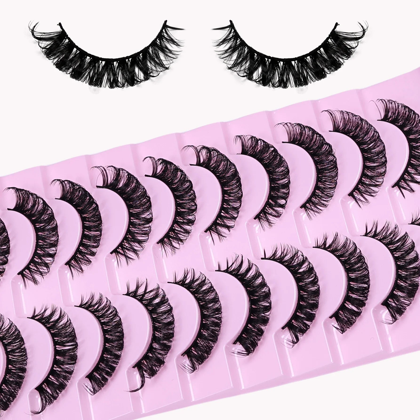 10 Pairs D Curl Russian Strip Lashes | Fluffy Volume False Eyelashes for a Dramatic C lifestyle view