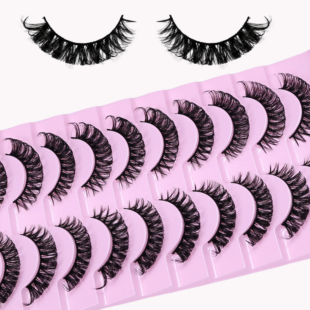 10 Pairs D Curl Russian Strip Lashes | Fluffy Volume False Eyelashes for a Dramatic C lifestyle view