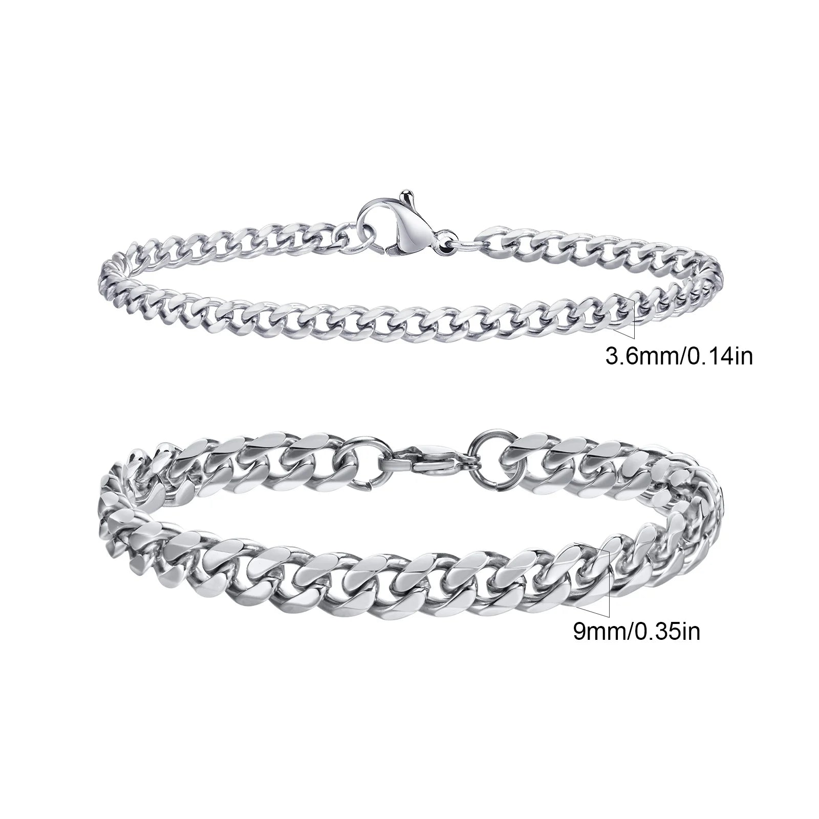 Men's Stainless Steel Chain Bracelets Set | 2pcs Silver Gold Black Twist Rope & Cub additional angle