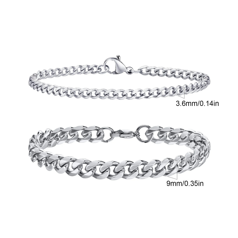 Men's Stainless Steel Chain Bracelets Set | 2pcs Silver Gold Black Twist Rope & Cub additional angle