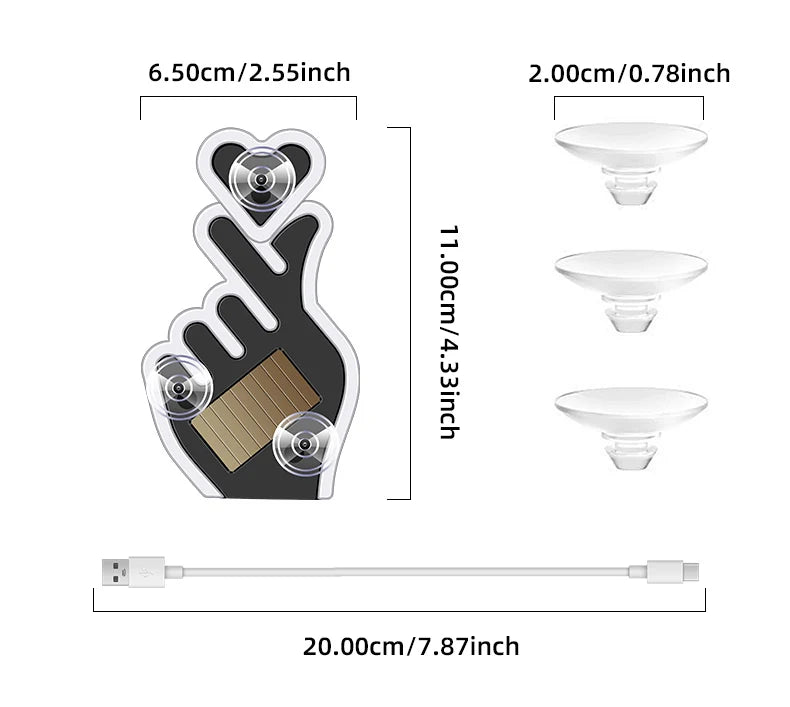 Solar Finger Heart LED Night Light | USB Solar Ambient Lamp for Car, Room, Party additional angle
