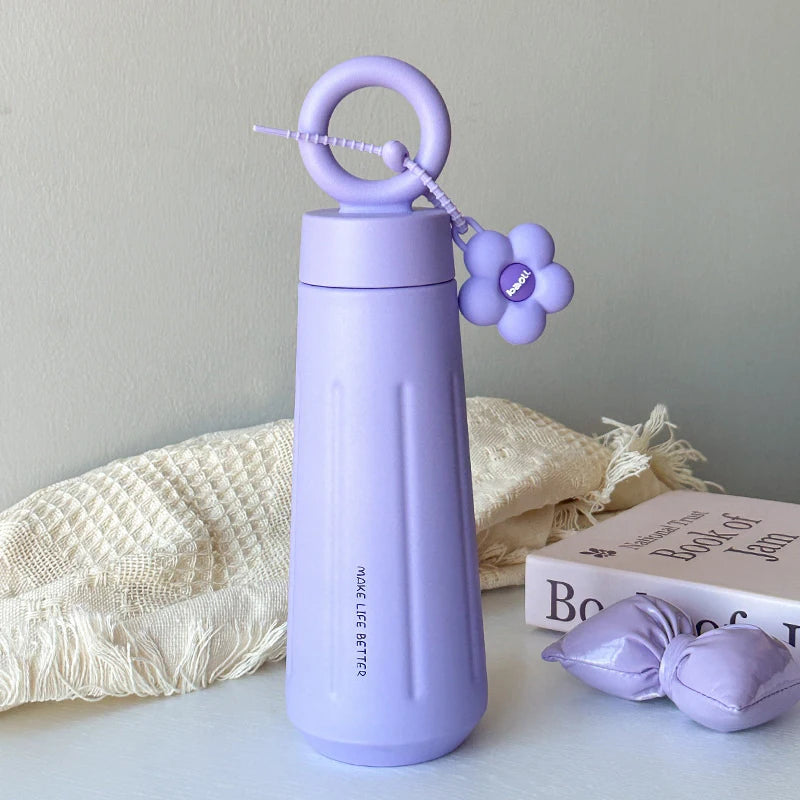 1pcs 450ML Unisex Thermos Bottle With Sunflower Pendant 316 Stainless Steel Insulated Va detail view