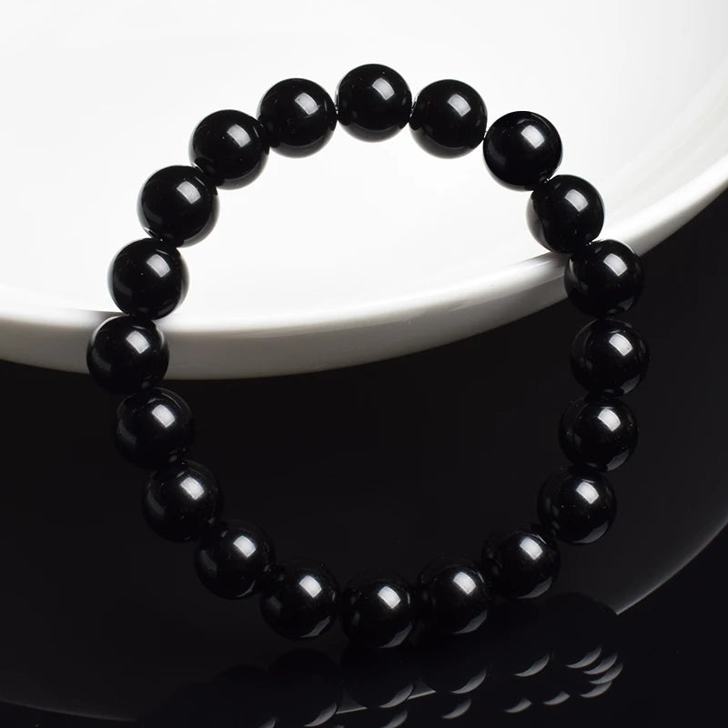 Natural Black Agates Beads Bracelet Women Men Genuine Black Onyx Natural Stone 6mm 8mm close-up view