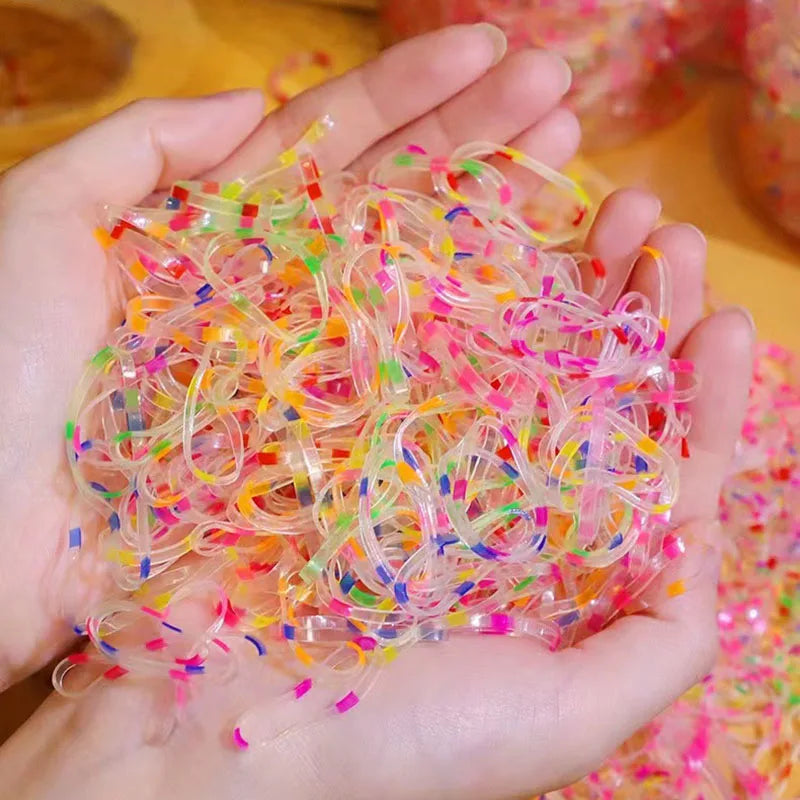 1000Pcs/set Fashion Colorful Rubber Elastic Hair Band Scrunchies For Kids Girls Party close-up view