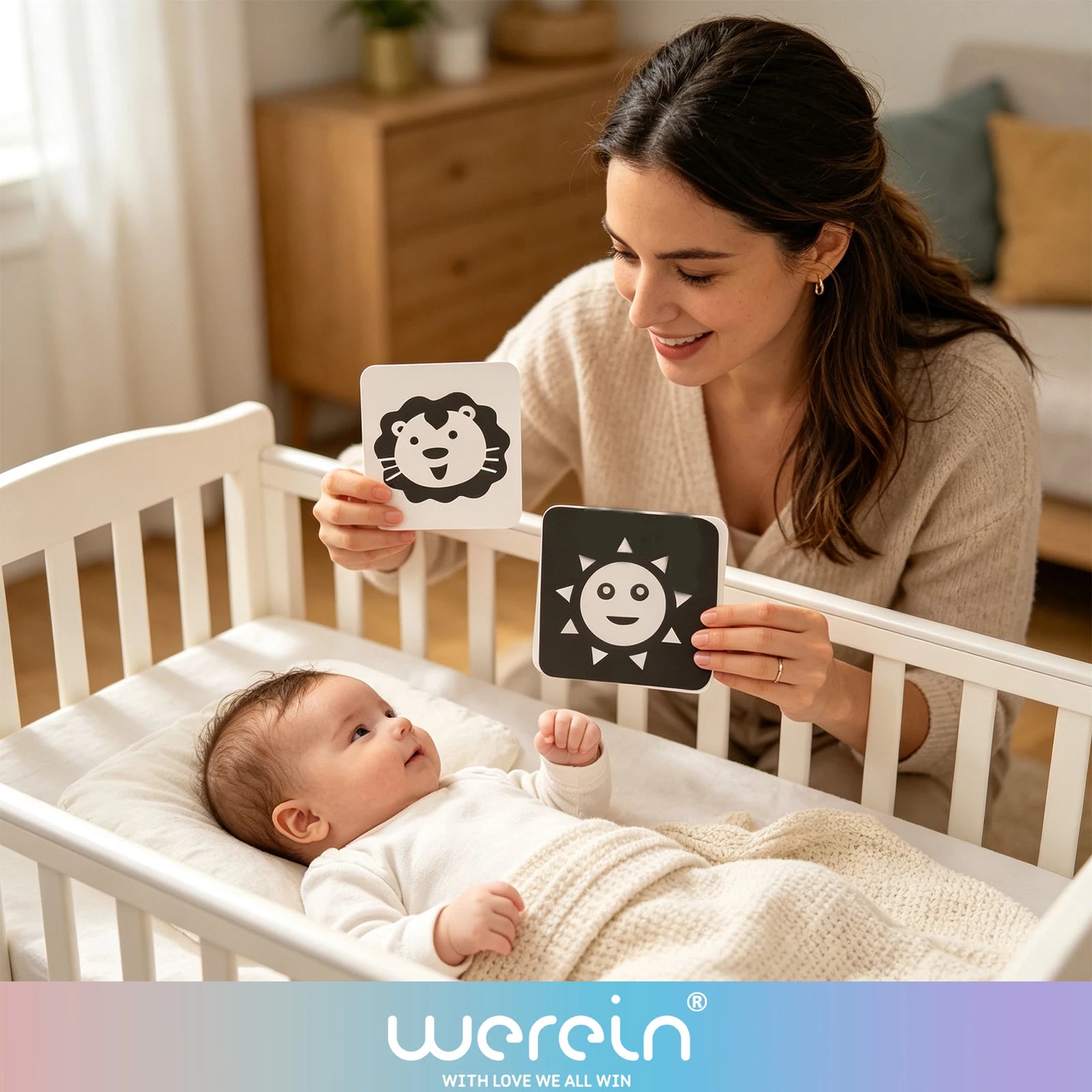 We Rein High Contrast Baby Black White Flash Cards, Newborn Visual Stimulation Cogniti close-up view