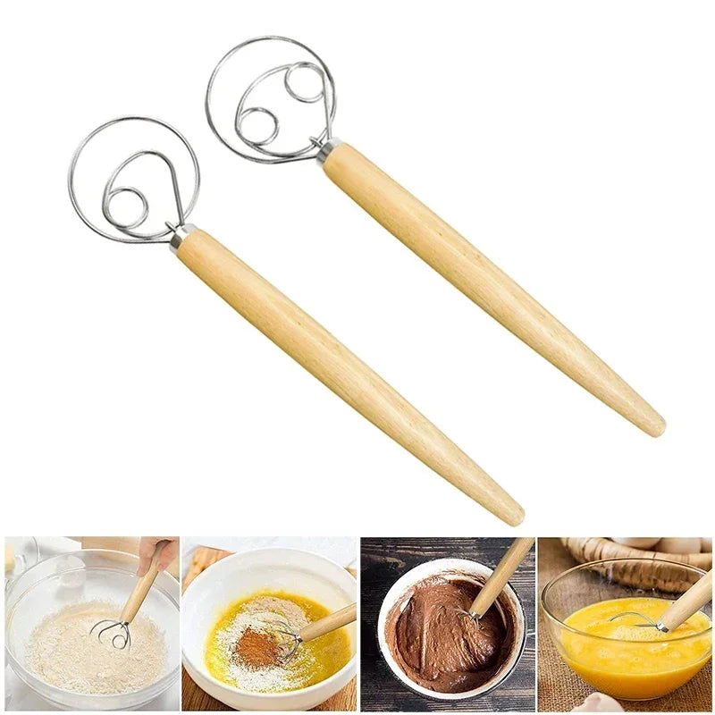 Stainless Steel Danish Dough Whisk | Wooden Handle Bread Mixer for Baking alternate view