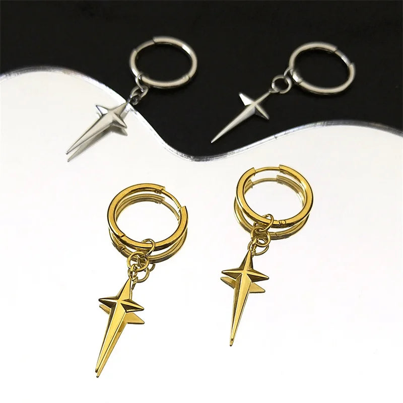 Stainless Steel Star Cross Hoop Earrings | Punk Kpop Y2K Drop Earrings for Women lifestyle view