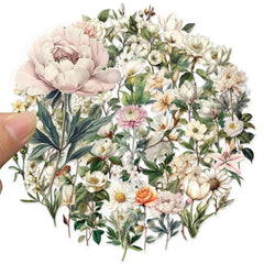 50PCS Transparent Vintage Floral Stickers | Nature Plant Flower Scrapbook Decals