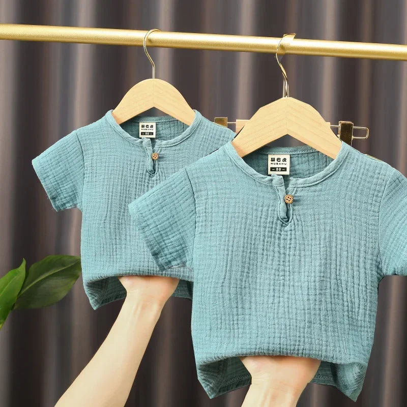 Kids Cotton Linen Long Sleeve T-Shirt | Soft Casual Top for Babies and Toddlers detail view
