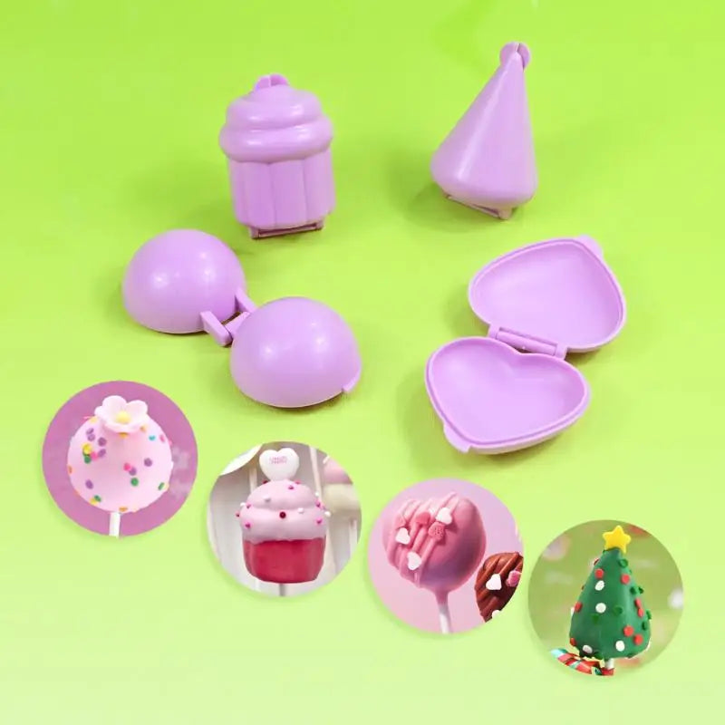 4pcs/set Round/Heart/Cone/Cupcake Lollipop Mold Plastic Cookies Cakepop Mould DIY Fondant Cake Decor