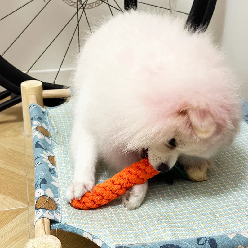 Carrot Cotton Rope Dog Chew Toy Bite Resistant Teeth Cleaning Interactive Play Toy close-up view