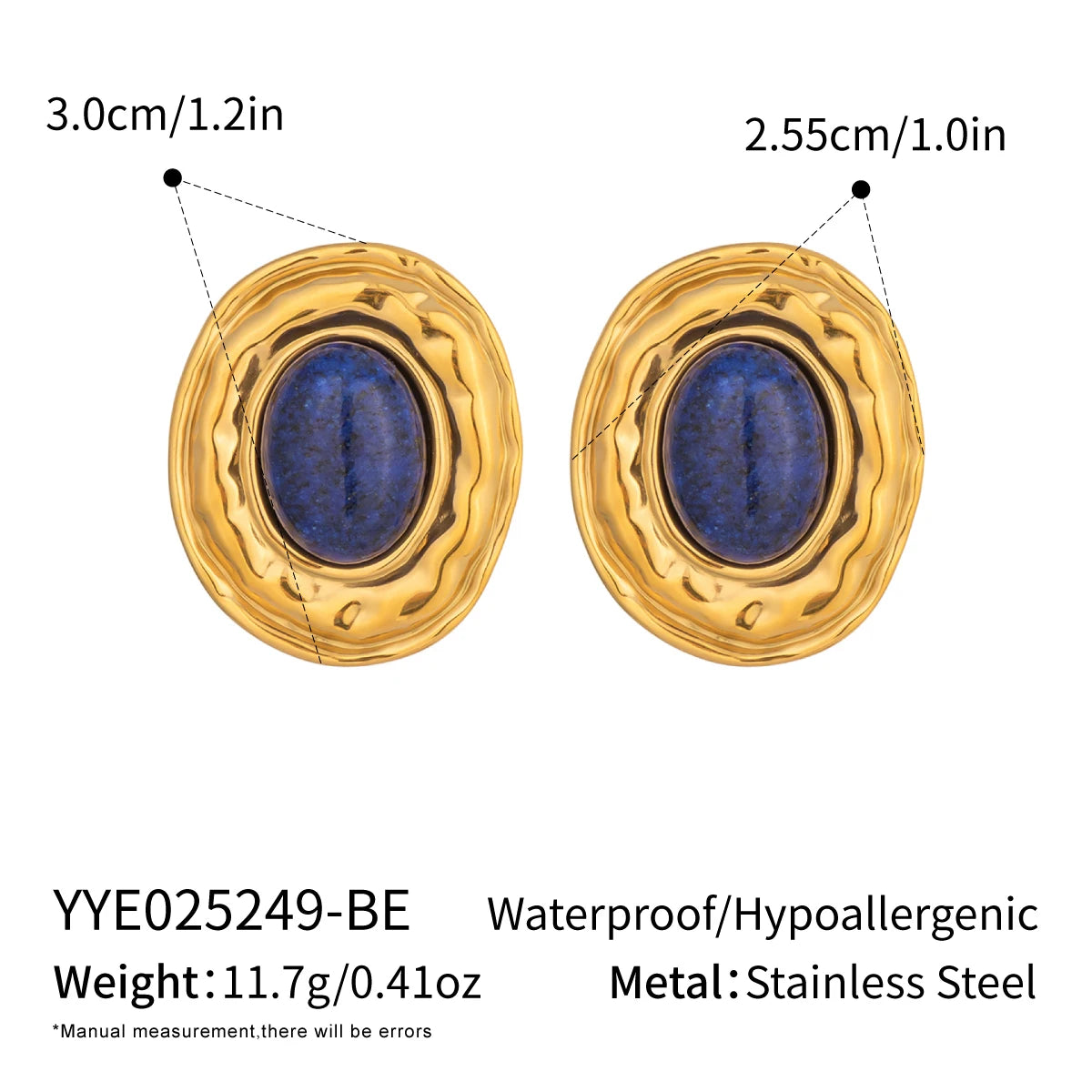 Vintage Oval Stud Earrings | 18K Gold Plated Stainless Steel Natural Stone Jewelry lifestyle view