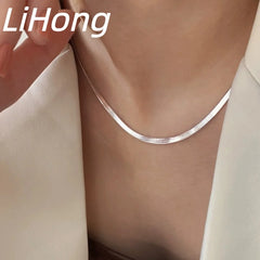 925 Sterling Silver 4mm Snake Blade Flat Necklace Clavicle Necklace Flat Men Women 16-24 detail view