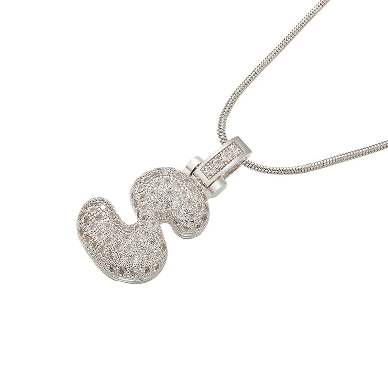 Silver Bubble Initial Letter Necklace | Customizable 26 Letters Pendant Jewelry for additional angle