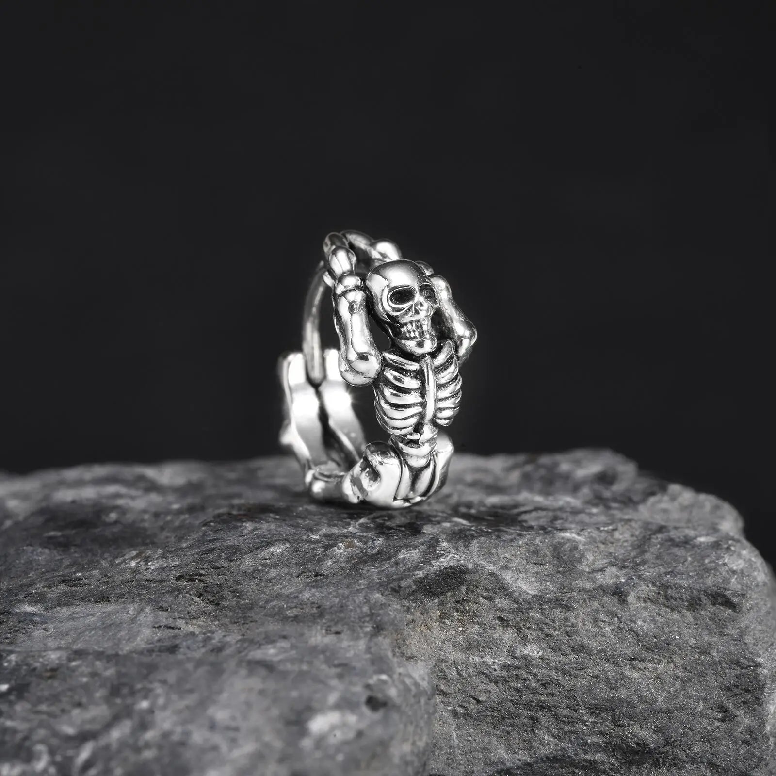 Punk Skeleton Hoop Earrings for Men | Never Fade Metal Huggies lifestyle view