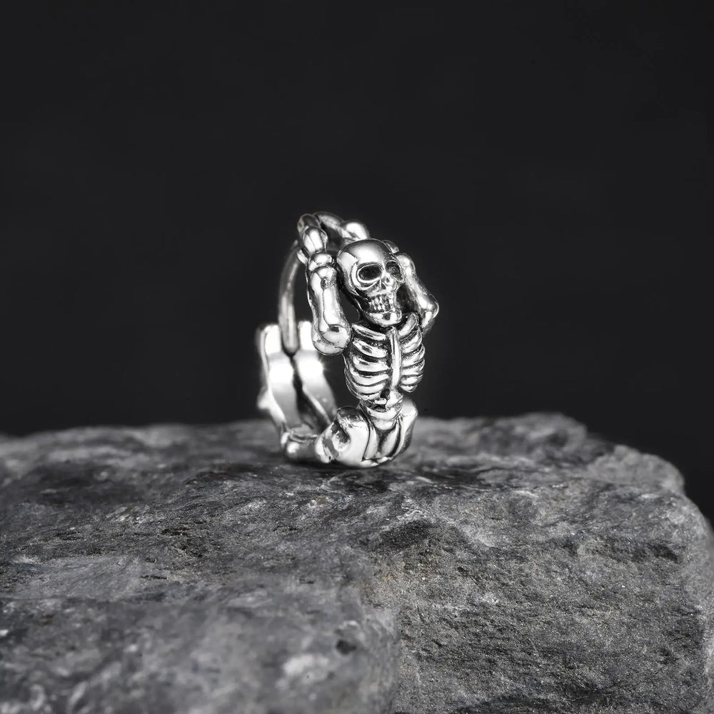 Punk Skeleton Hoop Earrings for Men | Never Fade Metal Huggies lifestyle view