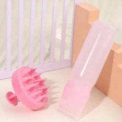 Silicone Shampoo Brush Head Scalp Massage Comb Hair Dye Tint Oil Applicator Bottle wit close-up view