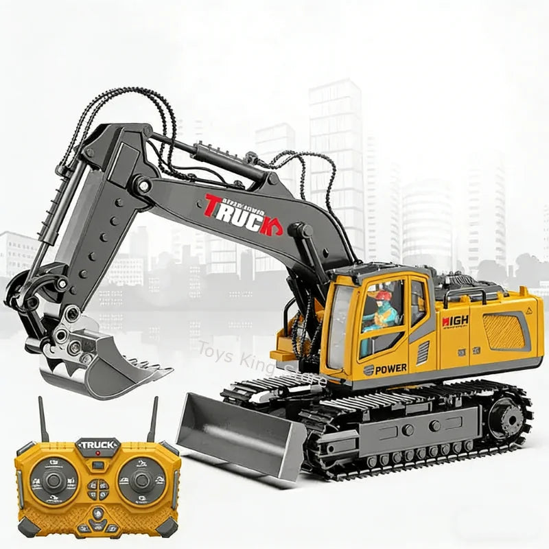 1/18 RC Alloy Spray Excavator Truck 17CH Engineering Vehicle Sound Lights 680 Degree Rotation Car Ki