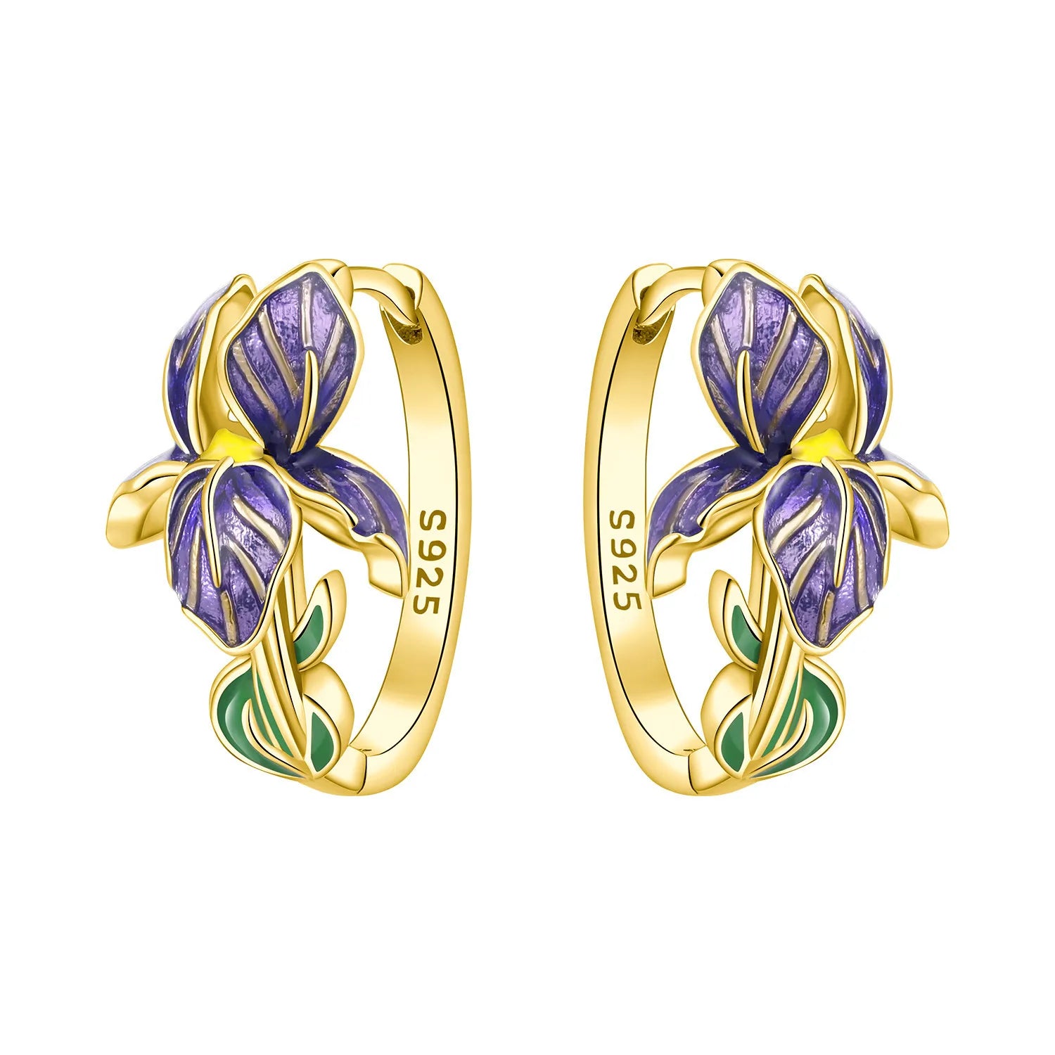 Orstarry Original 925 Sterling Silver Blue Iris Flower Earrings Women Hoop Earring An lifestyle view