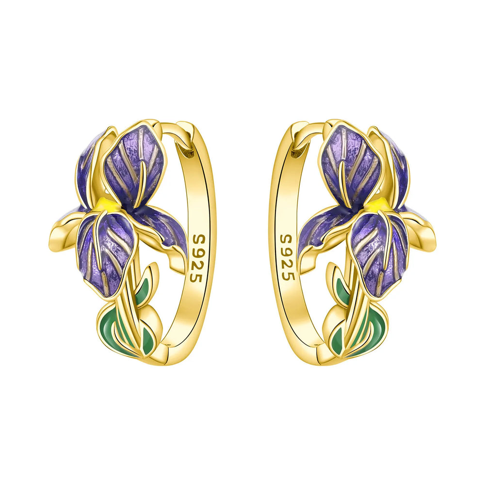 Orstarry Original 925 Sterling Silver Blue Iris Flower Earrings Women Hoop Earring An lifestyle view