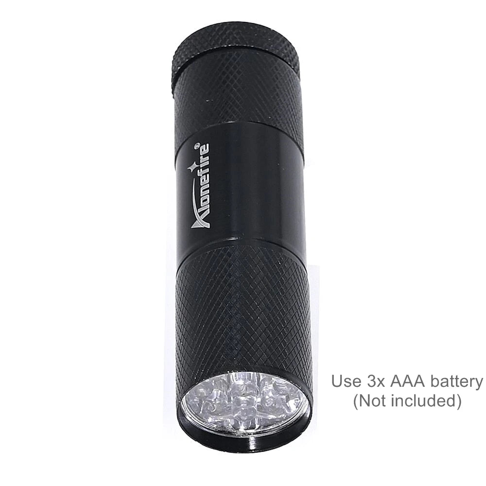 Alonefire 9 LED Mini Flashlight | Compact Portable Aluminum Torch close-up view