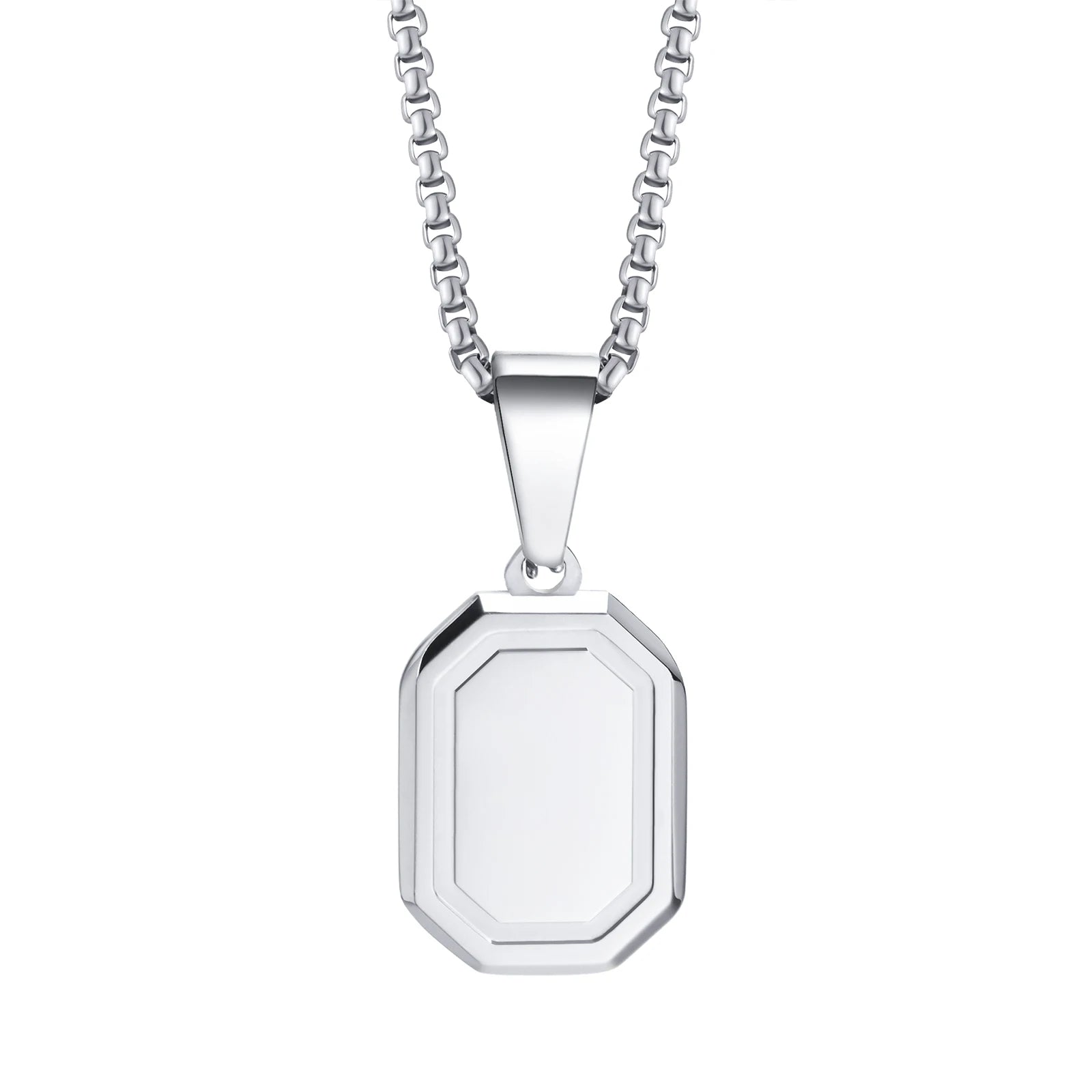 Vnox Initial Geometric Necklaces for Men Women, Stainless Steel Square Rectangle Pendant, A-Z 26 Letters Alphabet Boy Collar