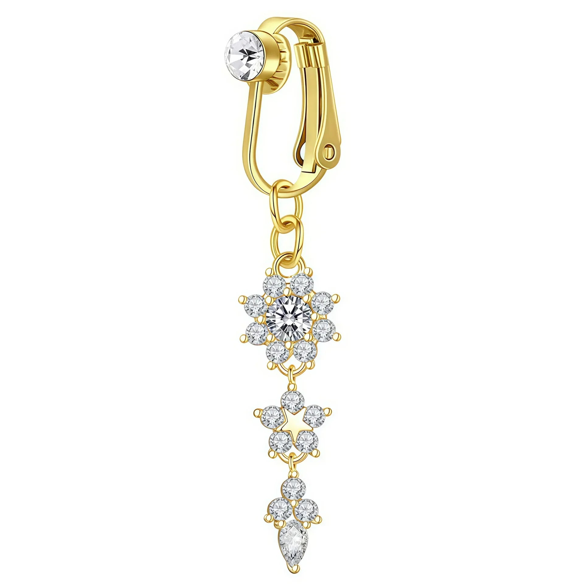 Clip On Belly Button Ring Butterfly Copper Zircon Pink Fake Belly Piercing Umbilical Nav detail view