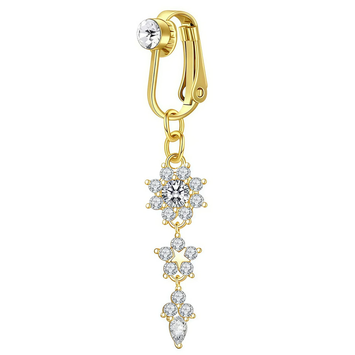 Clip On Belly Button Ring Butterfly Copper Zircon Pink Fake Belly Piercing Umbilical Nav detail view