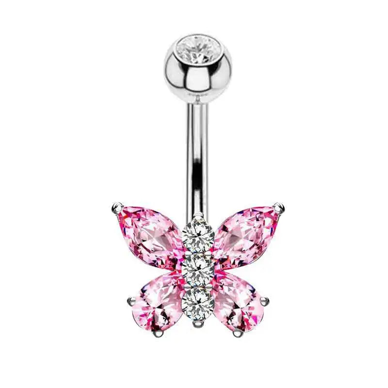 1PCS Pink Crown Belly Button Rings Jewelry Stainless Steel Heart Navel Piercing Barbell detail view