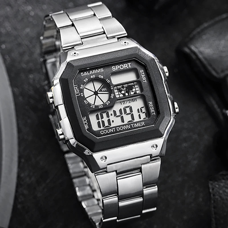 MAYZHISU Classic Men's Digital Watches Luxury Stainless Steel Strap Sport Watches Men alternate view