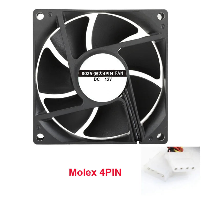 3Pin 8cm Cooling Fan for PC Computer Case DC 12V Molex 4PIN 3Pin Mute 8025 With 80*80 alternate view