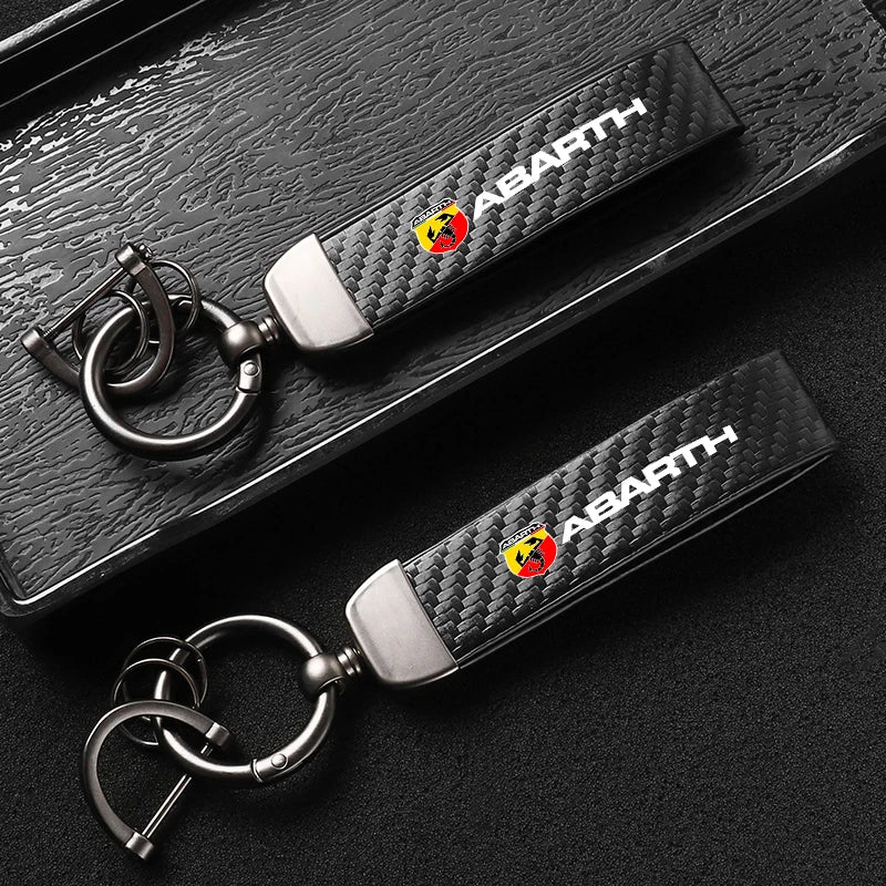 Fashion Carbon Fiber Car Keychain | Microfiber Leather Key Ring for FIAT Models alternate view