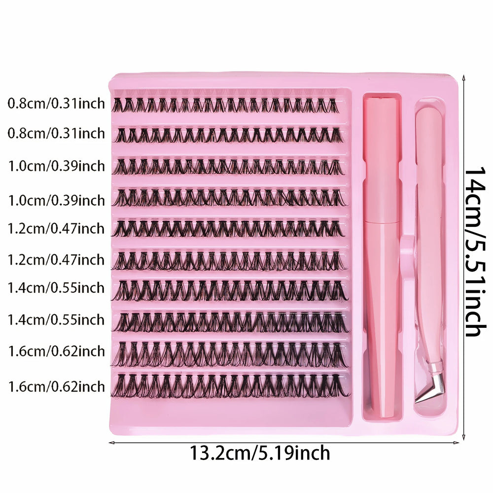 DIY Lash Extension Kit 200pcs Lash Clusters With Bond Lashes Kit Cluster Lashes D Curl close-up view