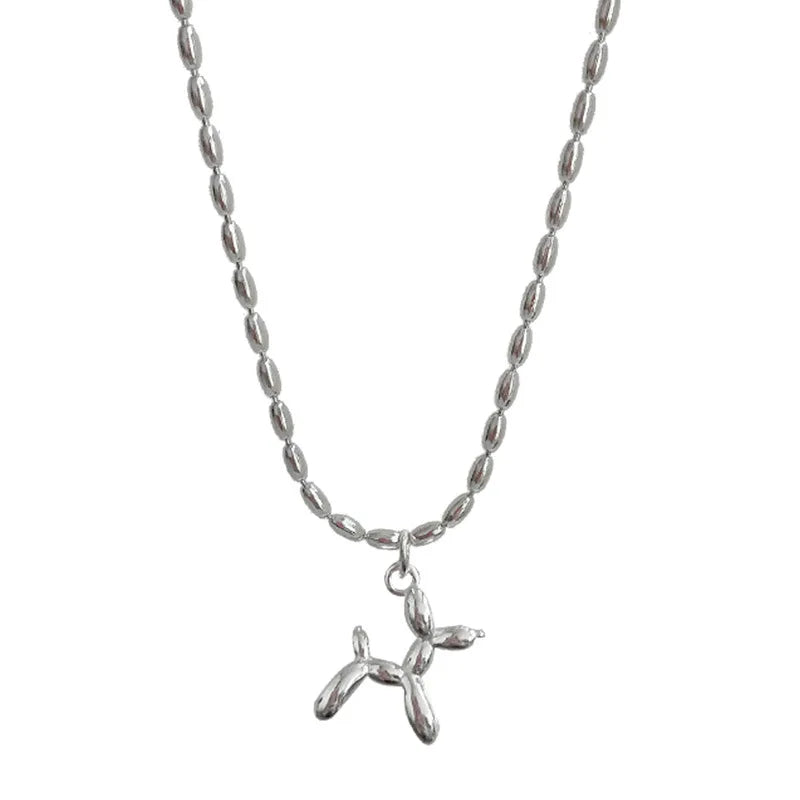 Silver Balloon Dog Pendant Necklace | Cute Animal Charm Jewelry detail view