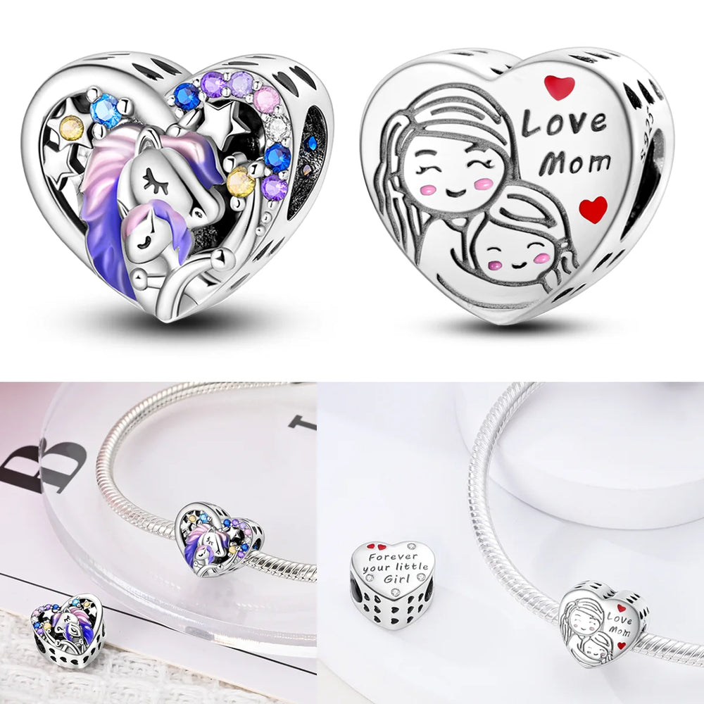 925 Sterling Silver Happy Family Charms Bead Zirconium Family Love Dangle Fit Origina lifestyle view
