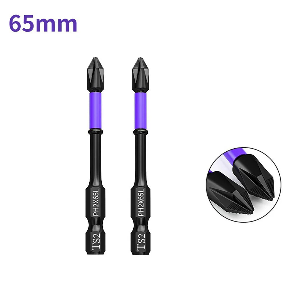 2pcs Non-slip PH2 Magnetic Cross Screwdriver Bits Set | Alloy Steel Hand Tool close-up view