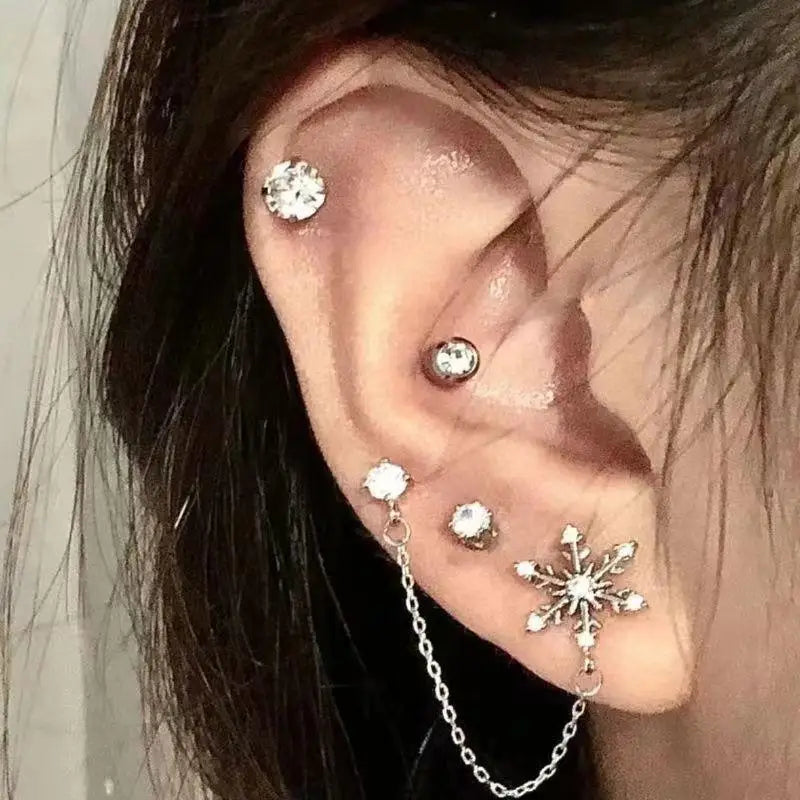 Double Ear Hole Ear Bone Chain Earrings | Sweet Cool Y2K Dazzle Color Jewelry alternate view