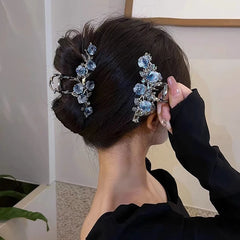 New Female Flower Hair Claw Grab Clip Retro Ponytail Braid Crab Metal Grab Clip Fashion Sweet Girl Hair Card Hair Accessories