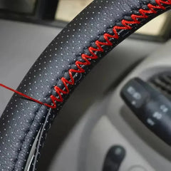 Leather Steering Wheel Cover with Needle Braid for 14-16 Inch Wheels