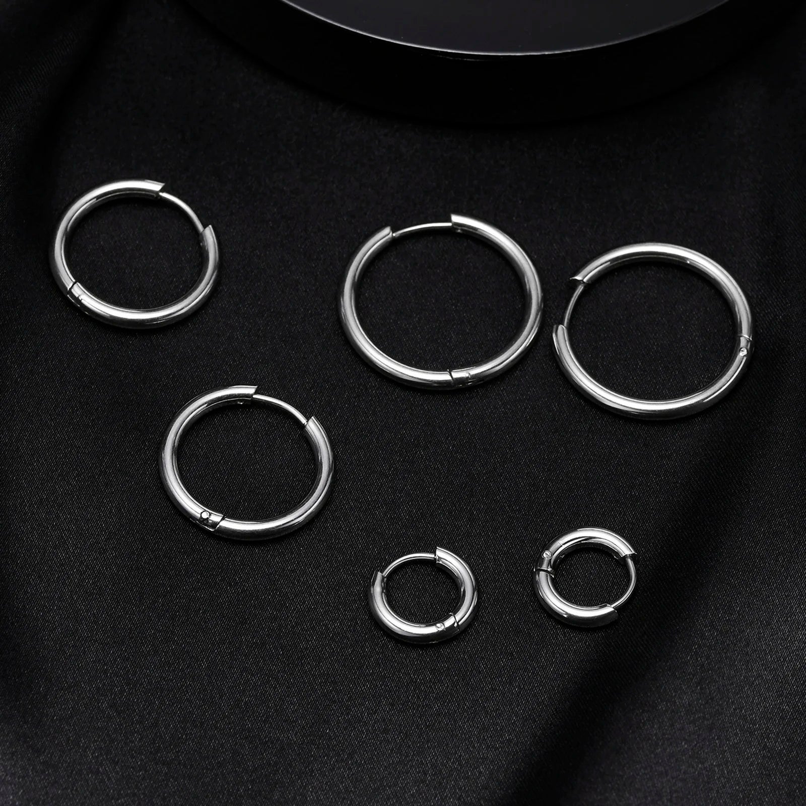 Classic Stainless Steel Hoop Earring for Men Boys | Anti Allergy Metal Huggies Earring close-up view