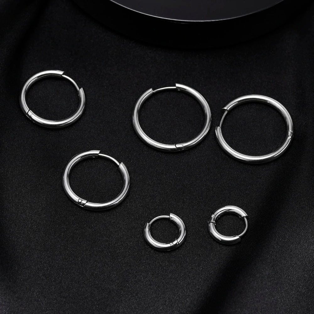 Classic Stainless Steel Hoop Earring for Men Boys | Anti Allergy Metal Huggies Earring close-up view