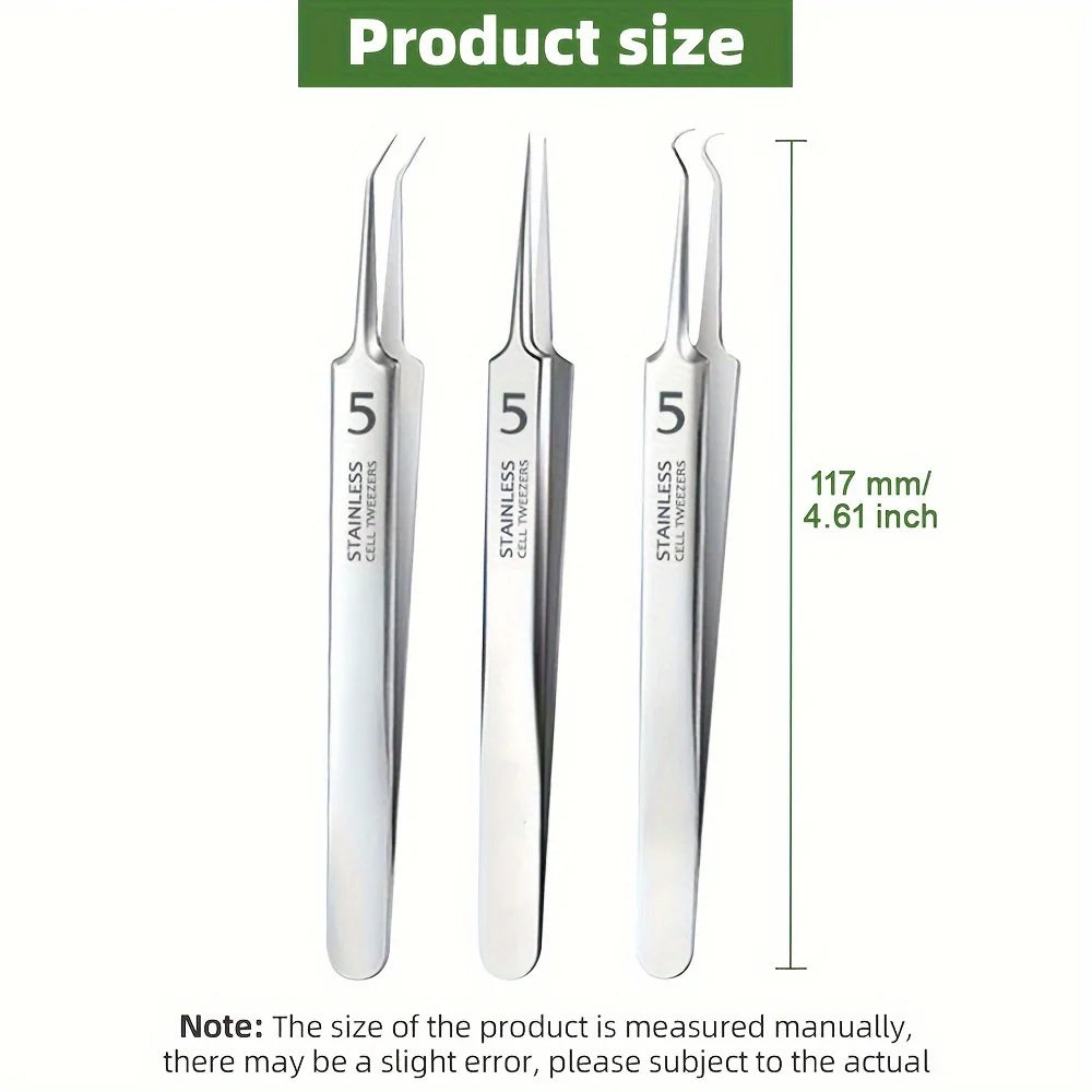 1/3pcs Extra Fine No. 5 Cellular Acne Blackhead Tweezers | Facial Beauty Tool for S additional angle