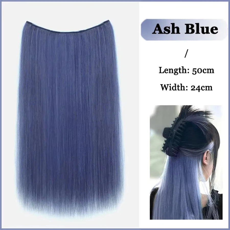 Synthetic Long Straight Clip In Hair Extension | 4 Clips Hidden Hair Piece Wig additional angle