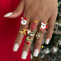 Rhinestone Snowflake Christmas Tree Knuckle Rings Set alternate view