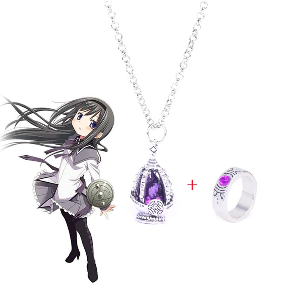Madoka Magica Soul Gem Necklace Set | Kaname Madoka Mami Pendant Jewelry detail view