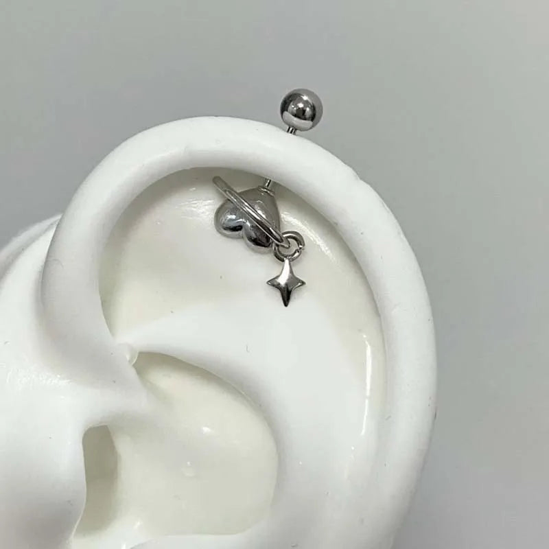 Stainless Steel Heart and Star Stud Earrings | Women's Punk Y2K Jewelry detail view